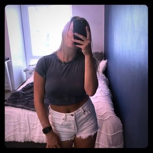 Blue Ribbed Crop Top